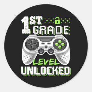 1st Grade Level Unlocked Video Game Back To School Classic Round Sticker