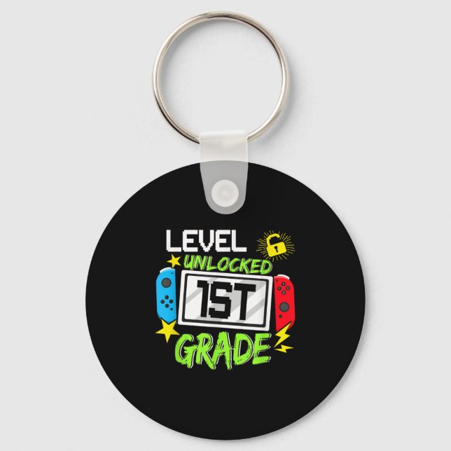 1st Grade Level Unlocked Video Game Back To School Keychain (Front)
