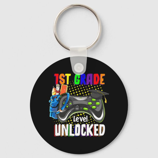 1st Grade Level Unlocked Video Game Back To School Keychain (Front)