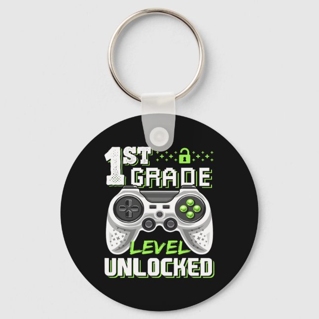 1st Grade Level Unlocked Video Game Back To School Keychain (Front)