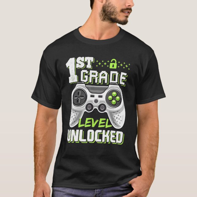 1st Grade Level Unlocked Video Game Back To School T-Shirt (Front)