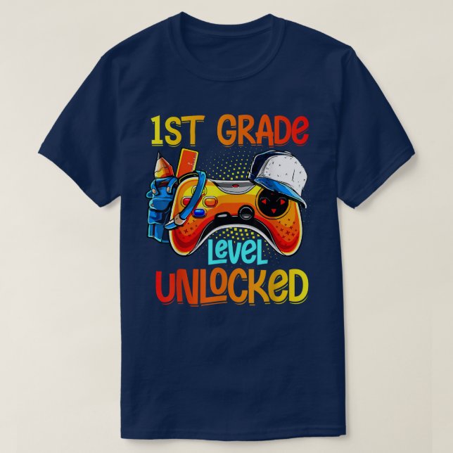 1st Grade Level Unlocked Video Game Back to School T-Shirt (Design Front)
