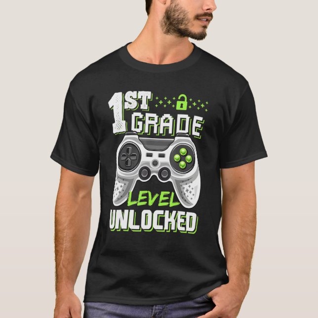 1st Grade Level Unlocked Video Game Back To School T-Shirt (Front)