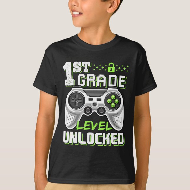 1st Grade Level Unlocked Video Game Back To School T-Shirt (Front)