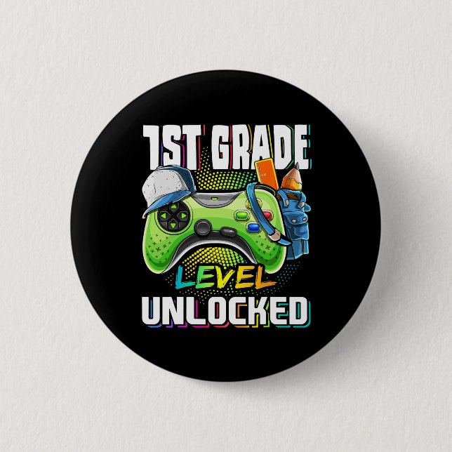 1st Grade Level Unlocked Video Game Ck To School B 2 Inch Round Button (Front)