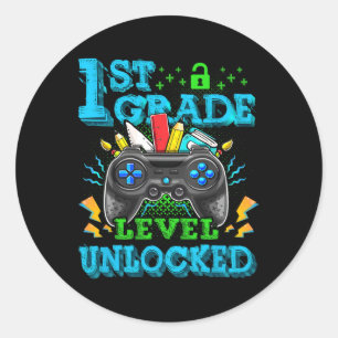 1st Grade Level Unlocked Video Game Ck To School B Classic Round Sticker