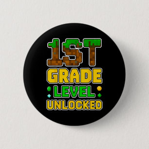 1st Grade Level Unlocked Video Gamer Pixel Ck To S 2 Inch Round Button