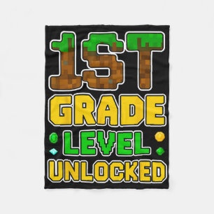 1st Grade Level Unlocked Video Gamer Pixel Ck To S Fleece Blanket