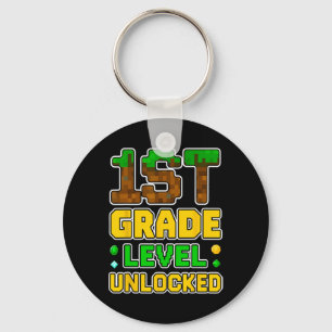 1st Grade Level Unlocked Video Gamer Pixel Ck To S Keychain