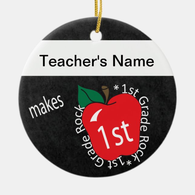 1st Grade Rocks | School Teacher | Chalkboard Ceramic Ornament (Front)
