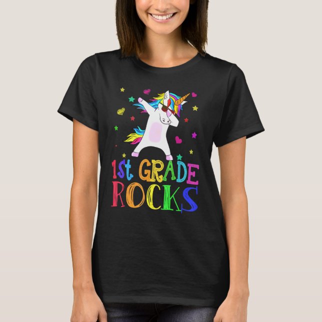 1st Grade Rocks Unicorn Dab Back to School Teacher T-Shirt (Front)