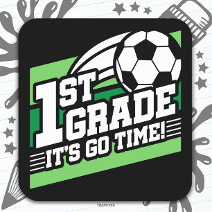 1st Grade Soccer Football First Day Back To School Square Sticker