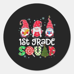 1st Grade Squad Gnome Teacher Christmas Ne Buffalo Classic Round Sticker
