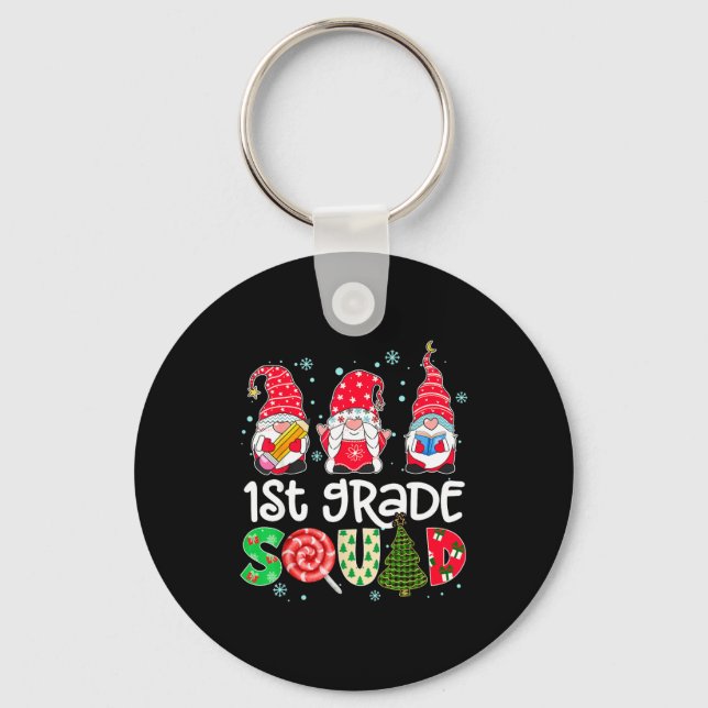 1st Grade Squad Gnome Teacher Christmas Ne Buffalo Keychain (Front)