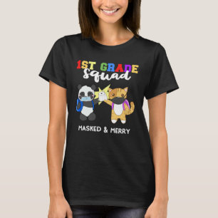 1st Grade Squad Quarantine Panda Kitty  Mask Quote T-Shirt