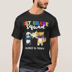 1st Grade Squad Quarantine Panda Kitty  Mask Quote T-Shirt