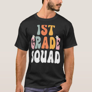 1st Grade Squad Retro Groovy Teacher Happy 1st Day T-Shirt