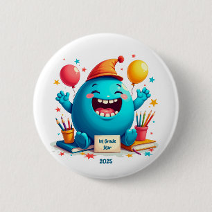 1st Grade Star Celebration – Cute Cartoon Design 2 Inch Round Button