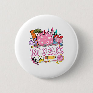 1st Grade Teacher Back To School Apple Notebook Re 2 Inch Round Button