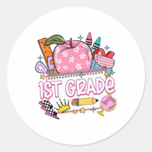 1st Grade Teacher Back To School Apple Notebook Re Classic Round Sticker