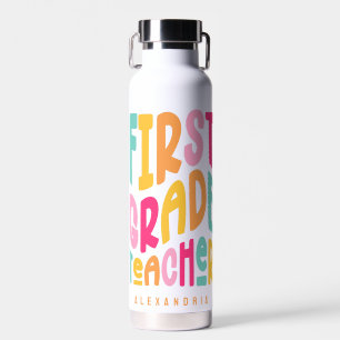 1st Grade Teacher Colourful Text Water Bottle