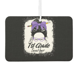 1st grade teacher messy bun women purple air freshener