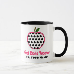 1st Grade Teacher Mug - Polka Dot Apple