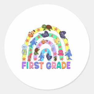 1st Grade Teacher Rainbow Ocean Animal First Grade Classic Round Sticker