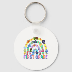 1st Grade Teacher Rainbow Ocean Animal First Grade Keychain