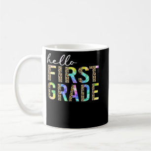 1st Grade Teacher Shirt, Tie Dye Leopard Hello Fir Coffee Mug