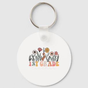 1st Grade Teacher Wildflower Floral Back To School Keychain
