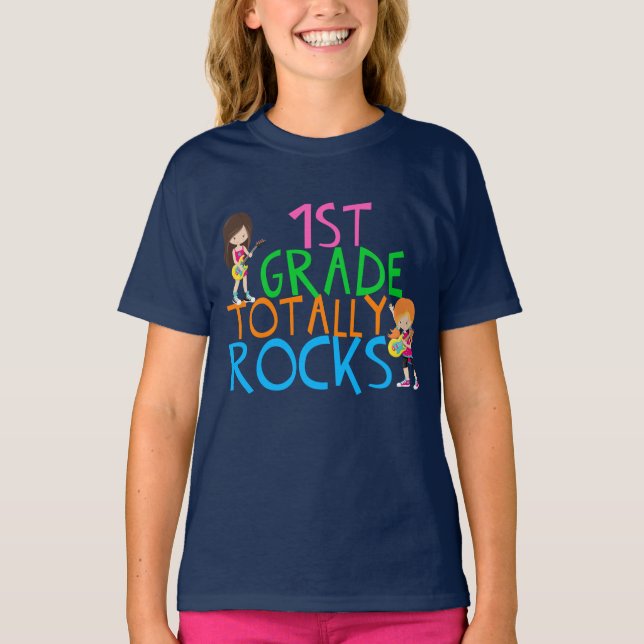 1st Grade Totally Rocks Girls T-Shirt (Front)