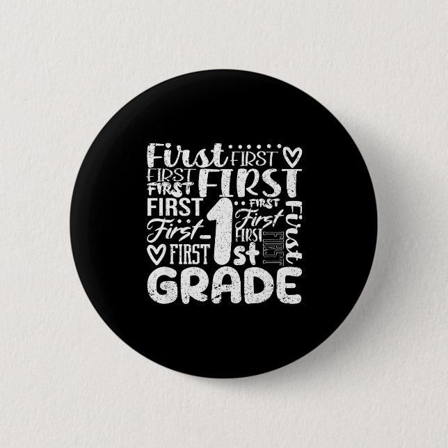 1st grade typography team first grade teacher back 2 inch round button (Front)
