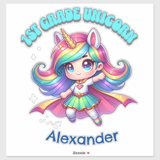 1st grade unicorn cute quote anime girl teal text (Sheet)