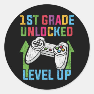 1st Grade Unlocked Gamer Back To School Video Game Classic Round Sticker