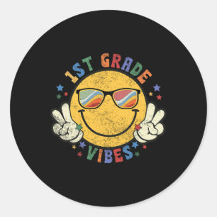 1st Grade Vibes Happy Face Smile Gift Back To Scho Classic Round Sticker