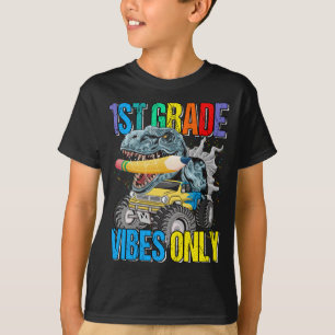 1st Grade Vibes Only Monster Truck Dinosaur Boys  T-Shirt