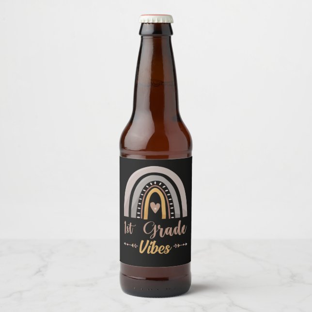 1st Grade Vibes Rainbow First Grade Back to School Beer Bottle Label (Front)
