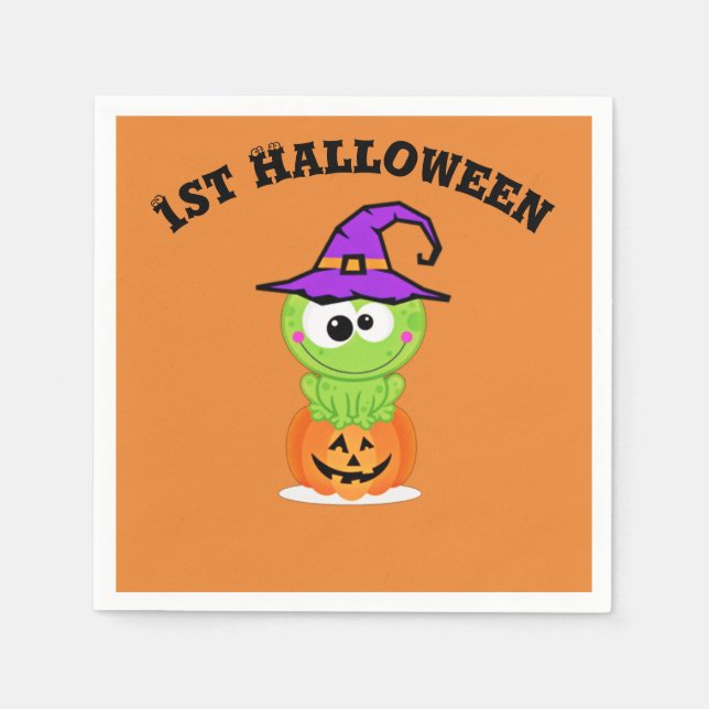 1st Halloween Little Witch Frog Napkin (Front)