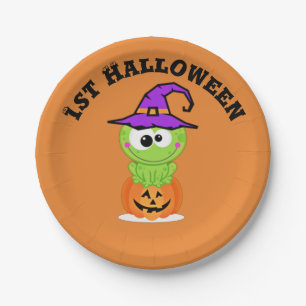 1st Halloween Little Witch Frog Paper Plate