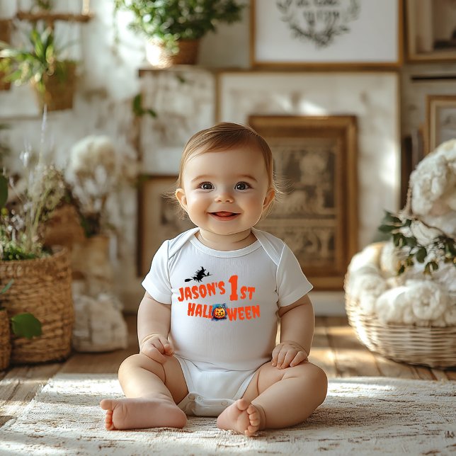 1st Halloween Pumpkin typography halloween witch Baby Bodysuit (Creator Uploaded)