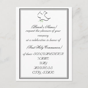 1st Holy Communion Invite-Dove and Olive Branch Invitation Postcard
