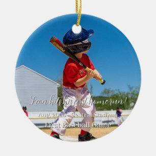 1st Home Run Christmas Family Photo Ceramic Ornament