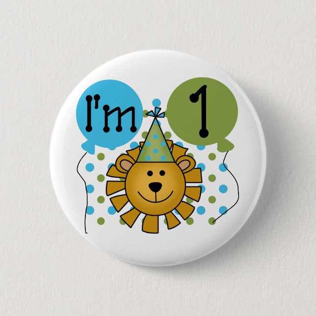 1st Lion Birthday Tshirts and Gifts 2 Inch Round Button (Front)