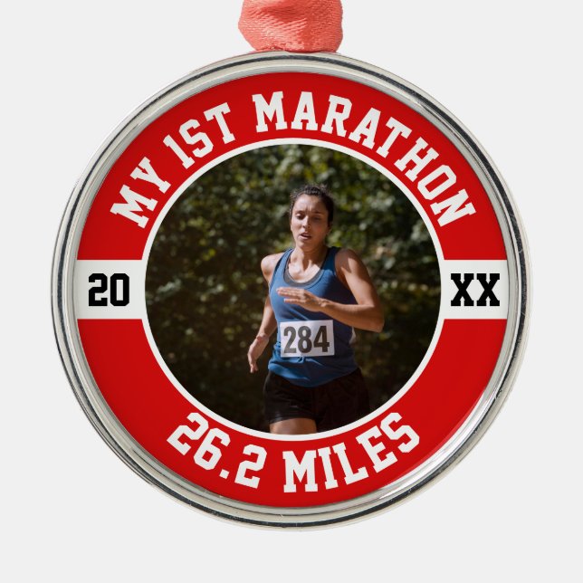 1st Marathon Runner First Running Sports 26 2 Metal Ornament (Front)
