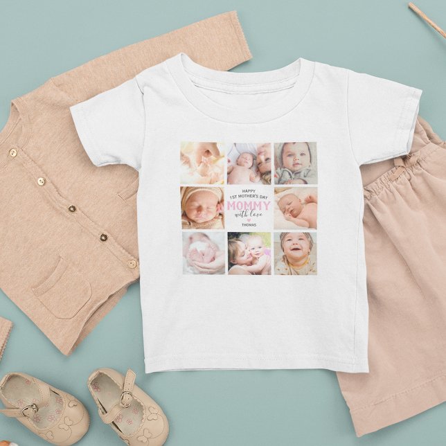 1st Mother's Day Photo Collage Baby T-Shirt (Creator Uploaded)