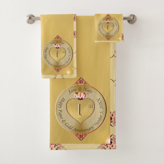 1st or 50th Golden Anniversary Bath Towel Set (Insitu)