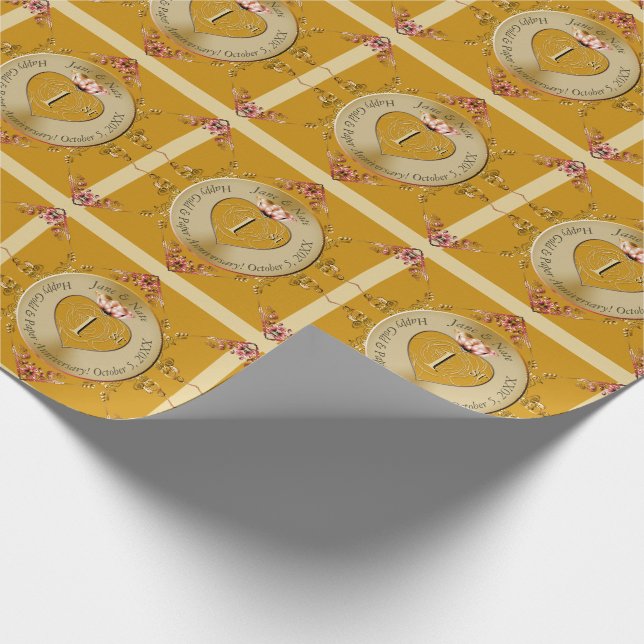 1st or 50th Golden Ochre Wedding Anniversary Wrapping Paper (Corner)