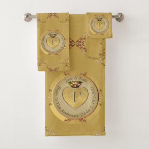 1st or 50th Golden Wedding Anniversary  Bath Towel Set