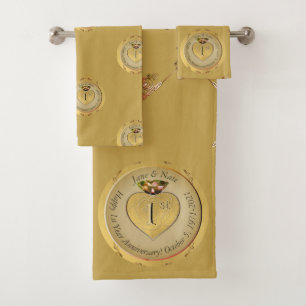 1st or 50th Wedding Anniversary Golden Ochre Towel